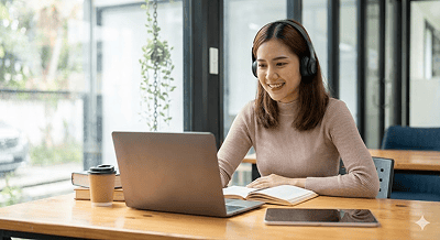 Pessoa estudando online híbrido